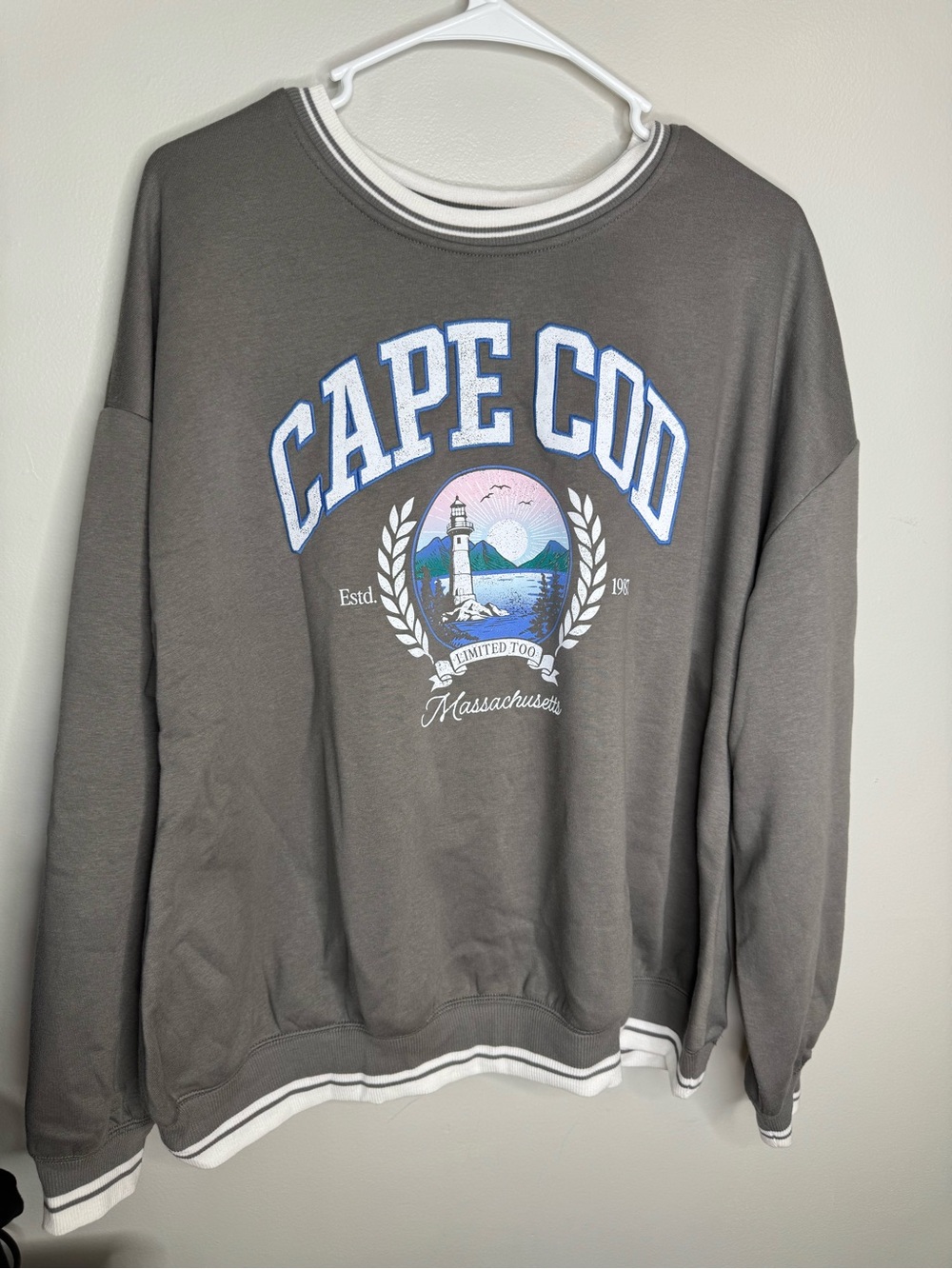 Limited Too Cape Cod Lighthouse Crewneck - Gray with Blue & White Accents